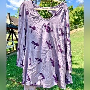 Free People Purple Embroidered Tunic Top/Babydoll dress Small
